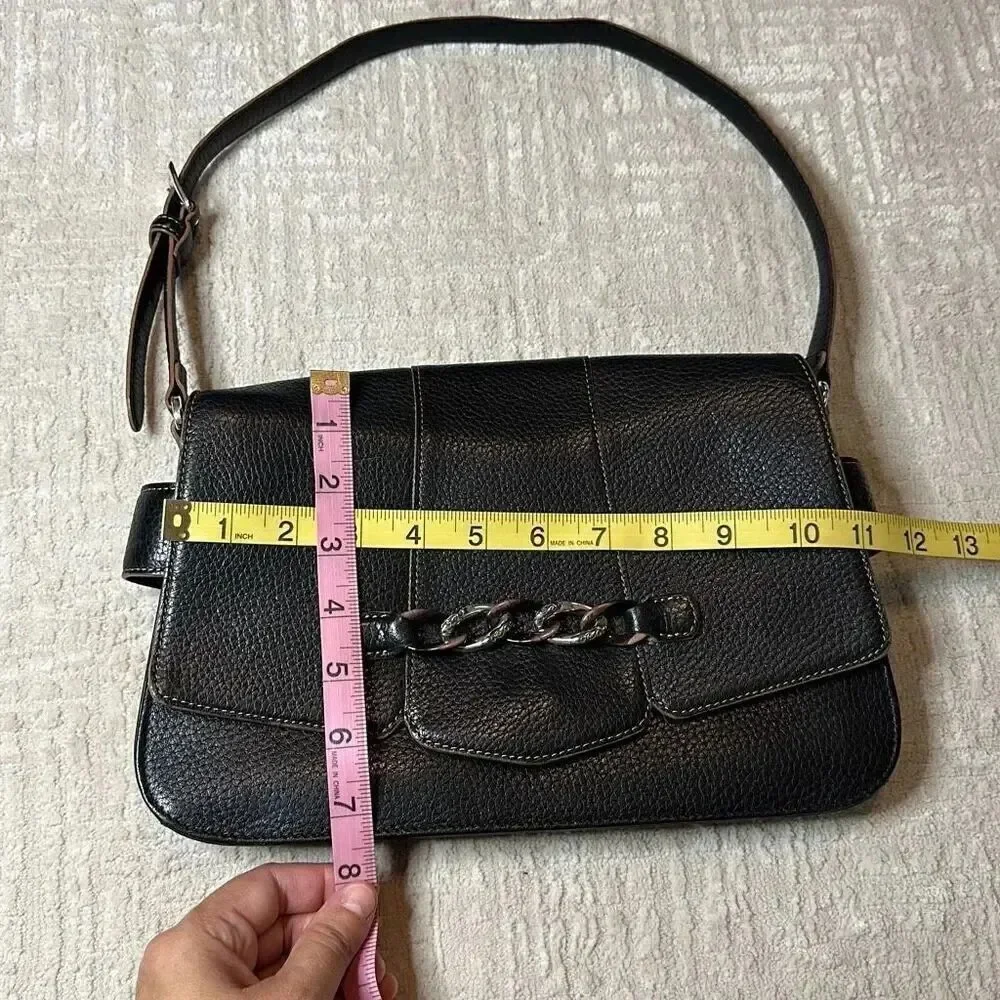 Brighton Black Pebbled Leather Chain Accent Multi Compartment Bag - Picture 8 of 13